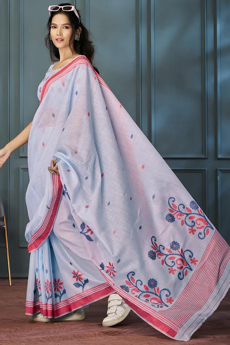 Mellifluous Lavender Cotton Silk Saree With Quintessential Blouse Piece - Image 2