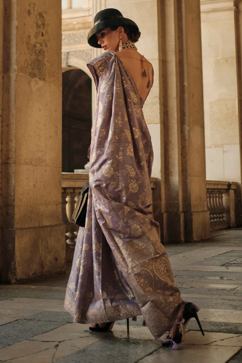 Mellifluous Lavender Soft Banarasi Silk Saree With Scintilla Blouse Piece - Image 3