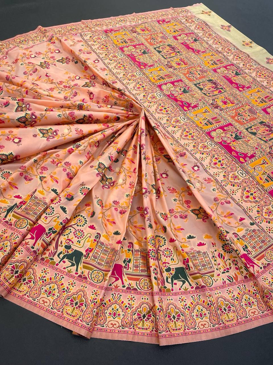 Mellifluous Peach Pashmina Saree With Improbable Blouse Piece - Image 3