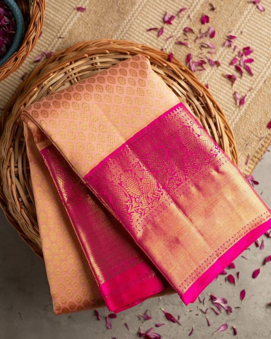 Mellifluous Peach Soft Banarasi Silk Saree With Evocative Blouse Piece - Image 4