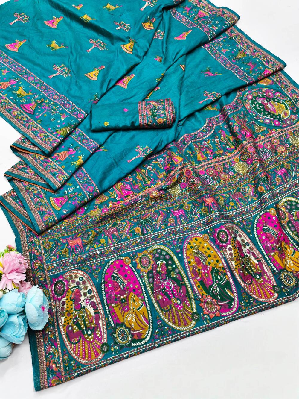 Mellifluous Rama Nylon Dola Pashmina Saree With Sensational Blouse Piece - Image 5
