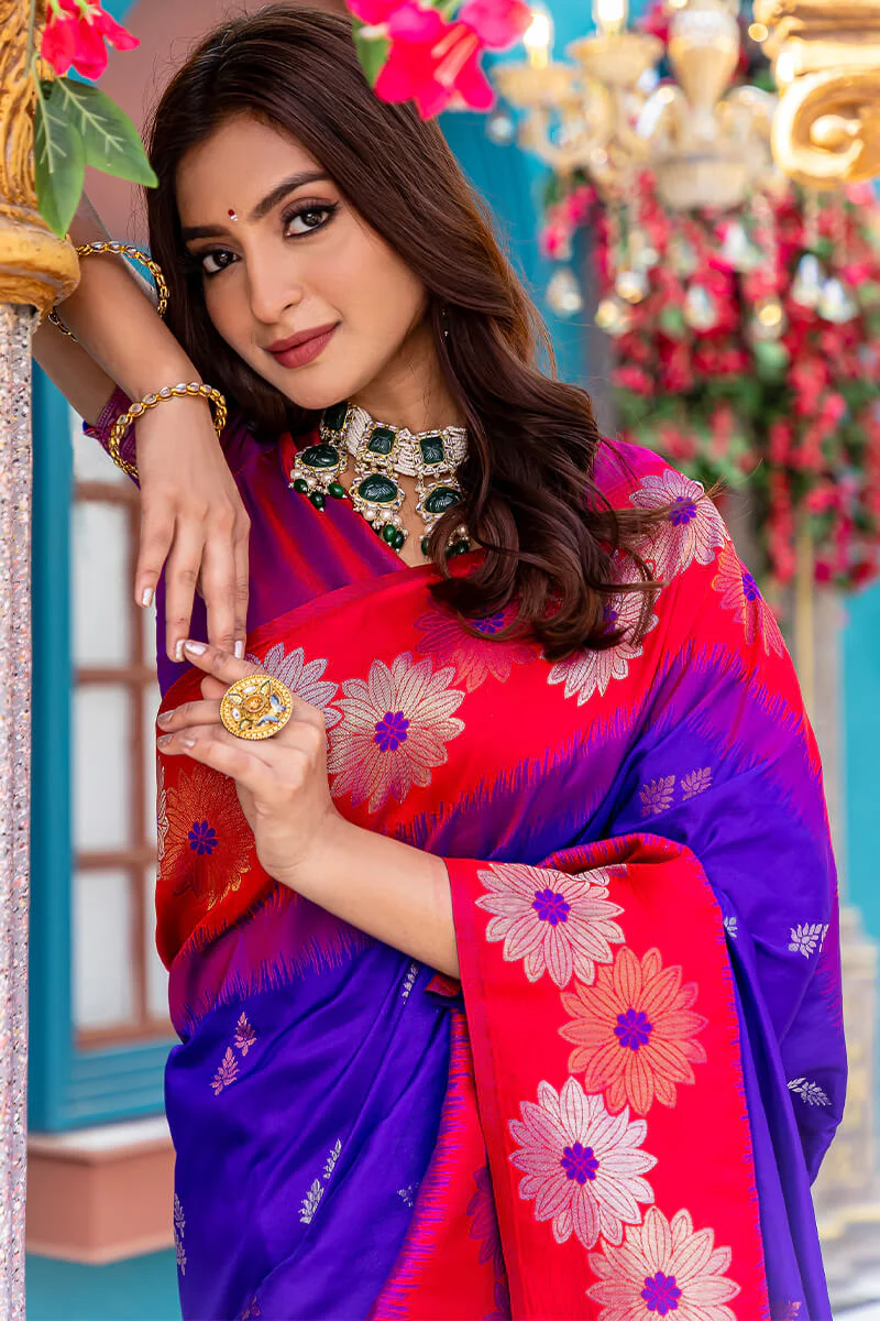 Mellifluous Royal Blue Soft Banarasi Silk Saree With Effervescent Blouse Piece - Image 2