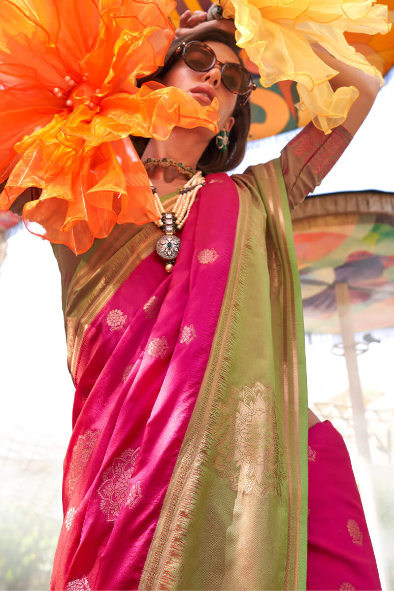 Mesmeric Dark Pink Soft Banarasi Silk Saree With Jazzy Blouse Piece - Image 2