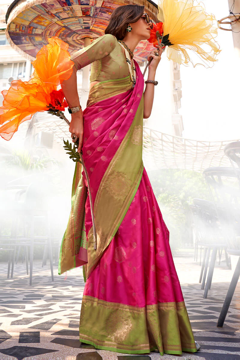 Mesmeric Dark Pink Soft Banarasi Silk Saree With Jazzy Blouse Piece - Image 3