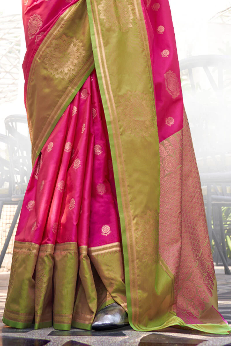 Mesmeric Dark Pink Soft Banarasi Silk Saree With Jazzy Blouse Piece - Image 4