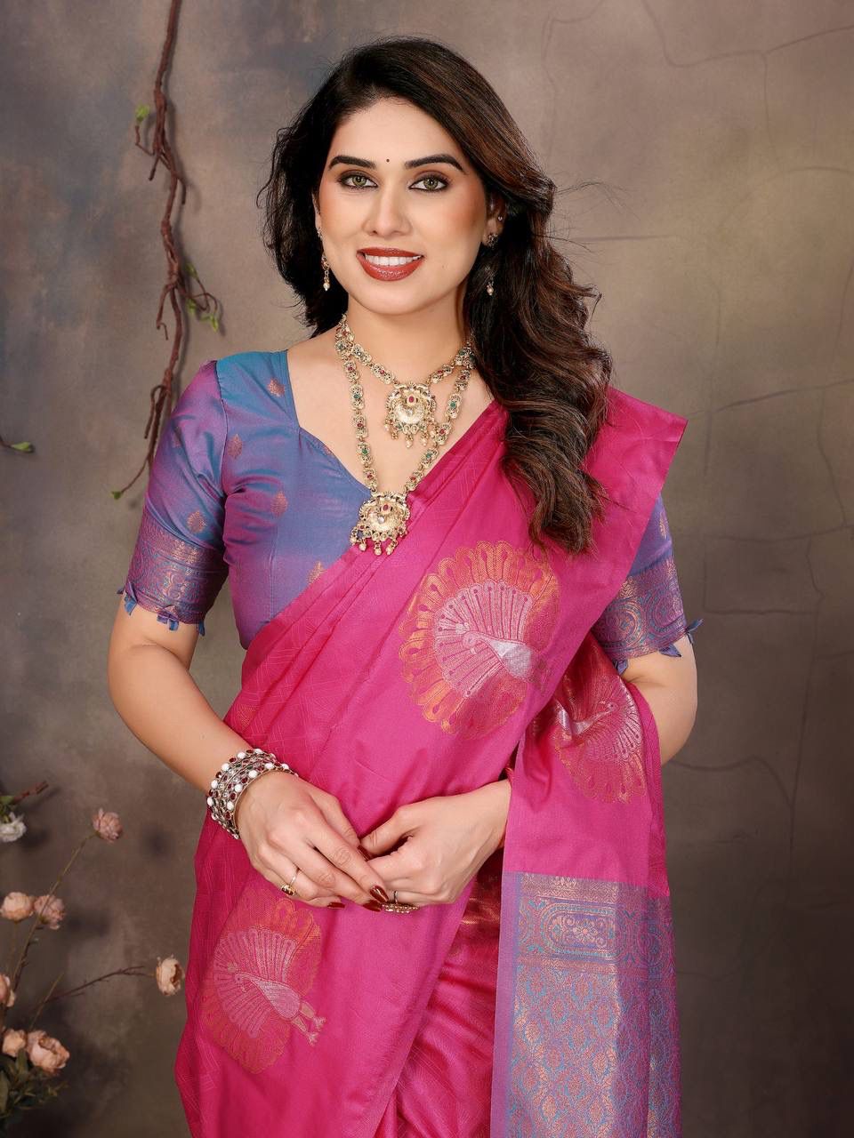 Mesmerising Dark Pink Soft Banarasi Silk Saree With Adorable Blouse Piece - Image 4