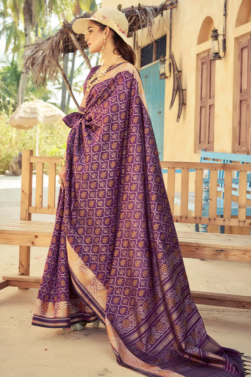 Mesmerising Purple Soft Banarasi Silk Saree With Glamorous Blouse Piece - Image 6
