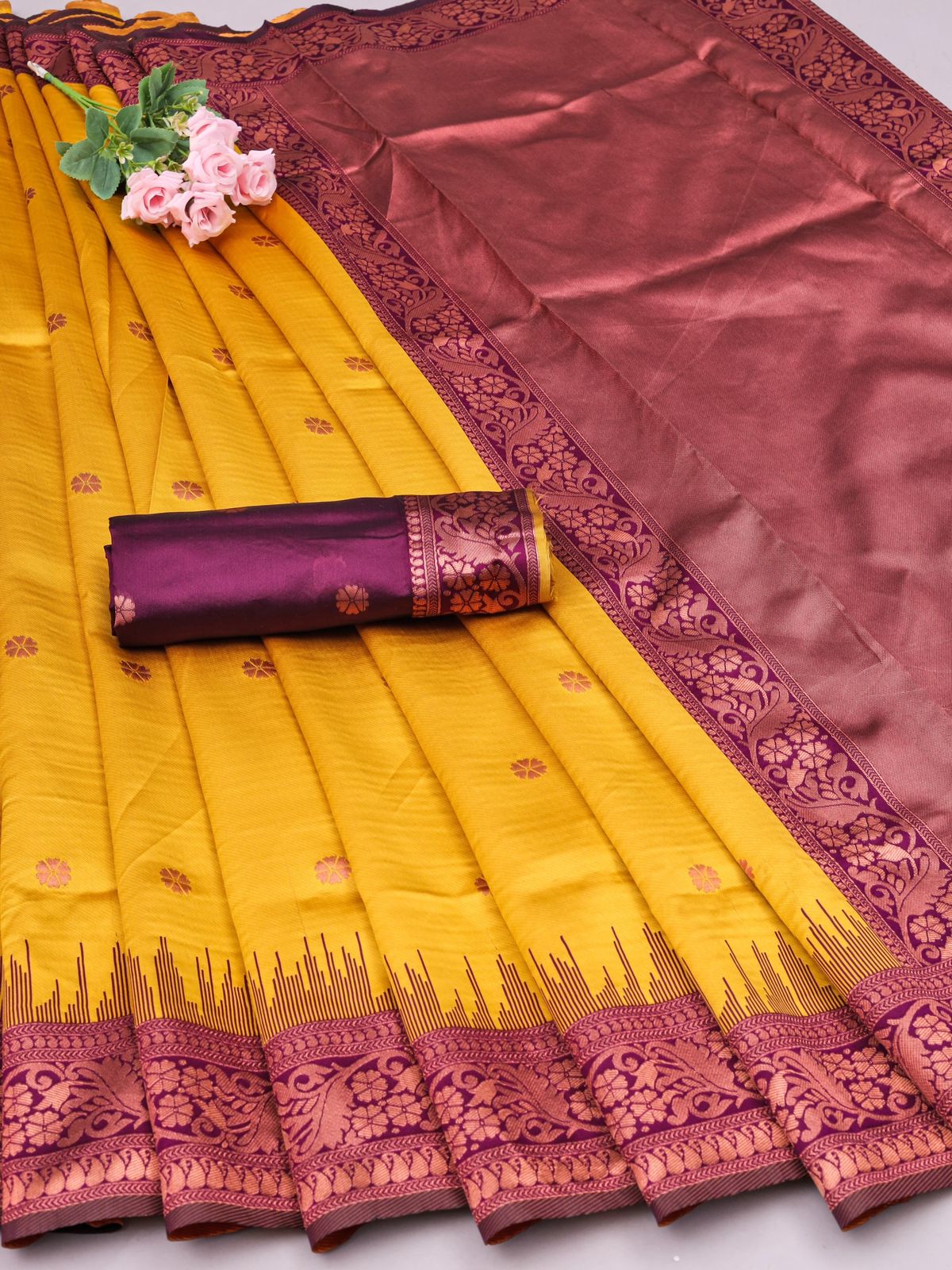 Mesmerising Yellow Soft Silk Saree With Demanding Blouse Piece - Image 6