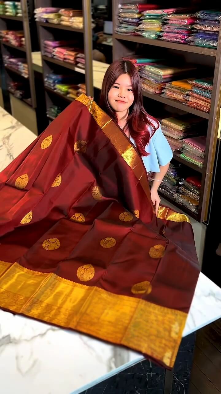 Moiety Maroon Soft Banarasi Silk Saree With Traditional Blouse Piece - Image 5