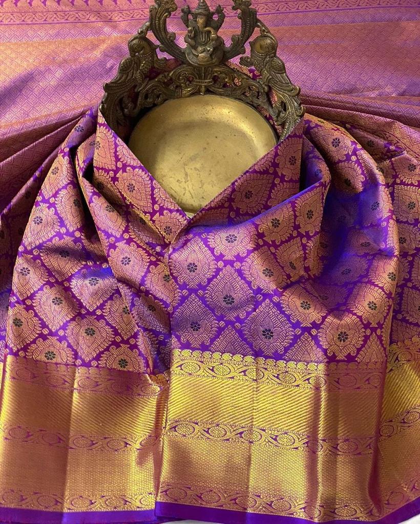 Moiety Purple Soft Silk Saree With Efflorescence Blouse Piece - Image 2