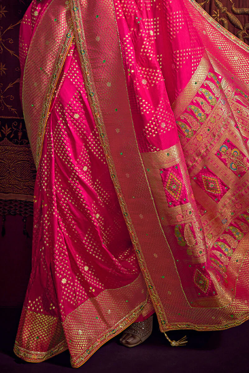 Murmurous Dark Pink Pure Viscose Dola Silk Saree With Fancifull Blouse Piece - Image 4