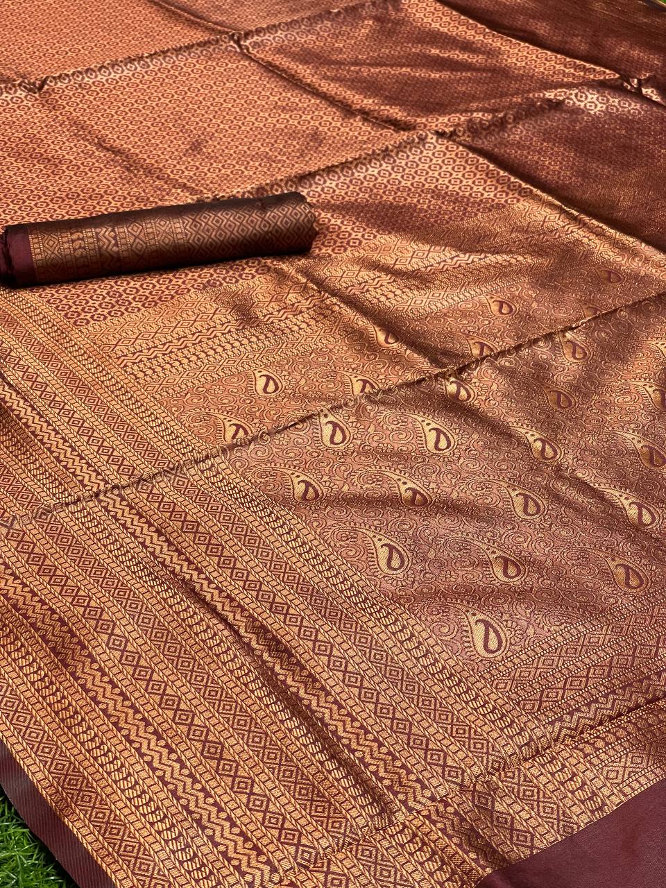 Murmurous Wine Soft Silk Saree With Nemesis Blouse Piece - Image 5