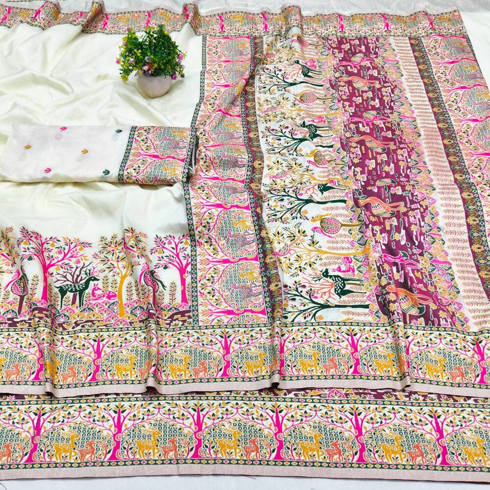 Nebula Beige Nylon Dola Pashmina Saree With Tremendous Blouse Piece - Image 4