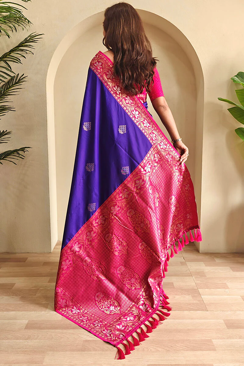 Nebula Royal Blue Soft Banarasi Silk Saree With Eclat Blouse Piece - Image 3