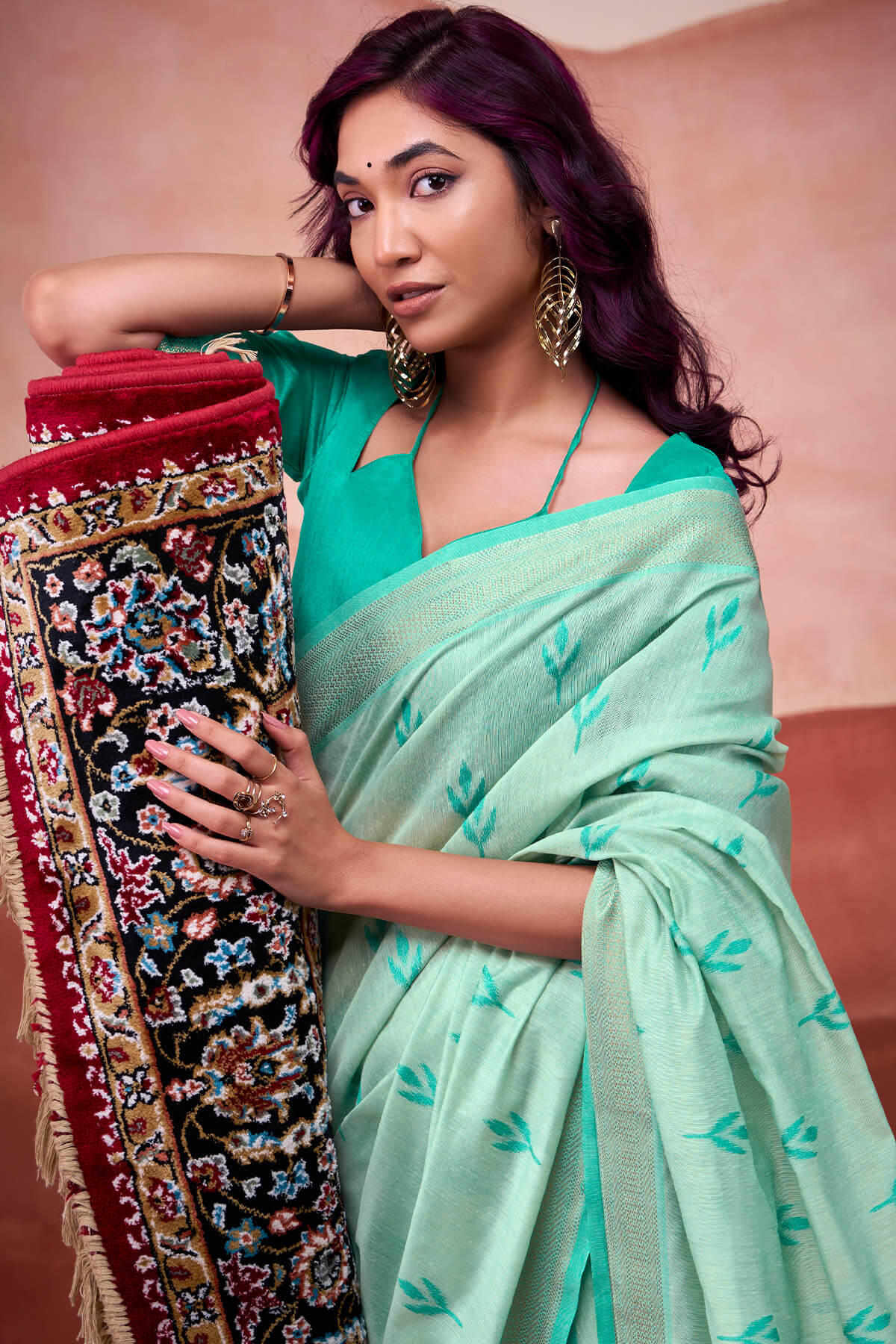 Nebula Sea Green Cotton Silk Saree With Panoply Blouse Piece - Image 2