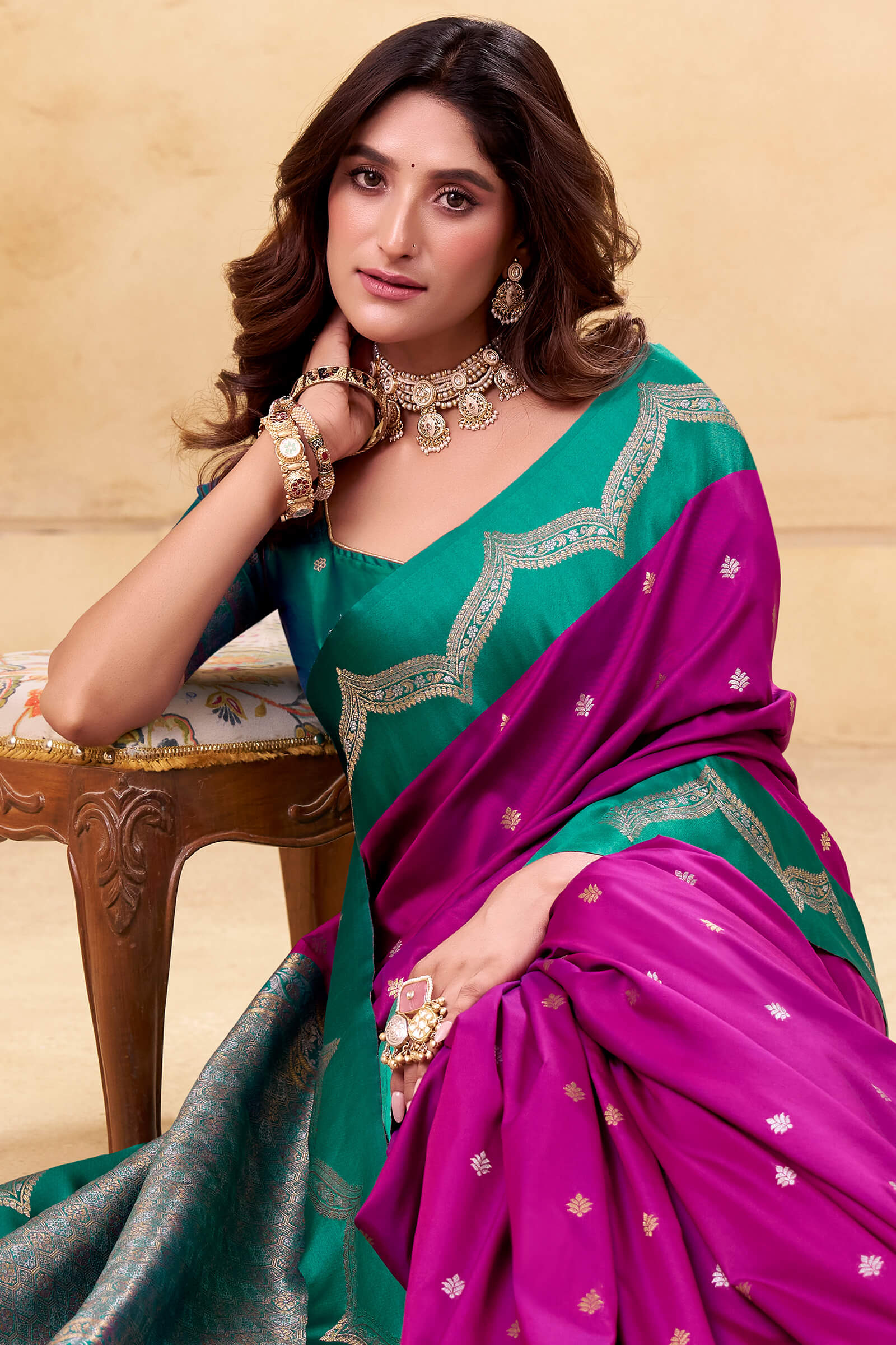 Nectarous Magenta Banarasi Satin Silk Saree With Eloquence Blouse - Image 4