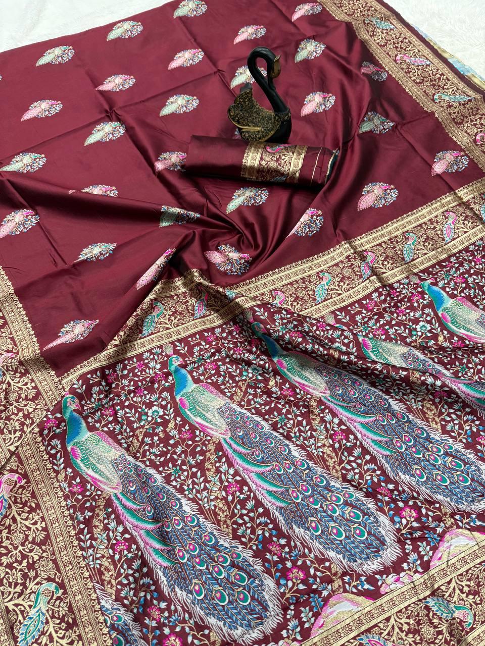 Nectarous Maroon Soft Banarasi Silk Saree With Deserving Blouse Piece - Image 2