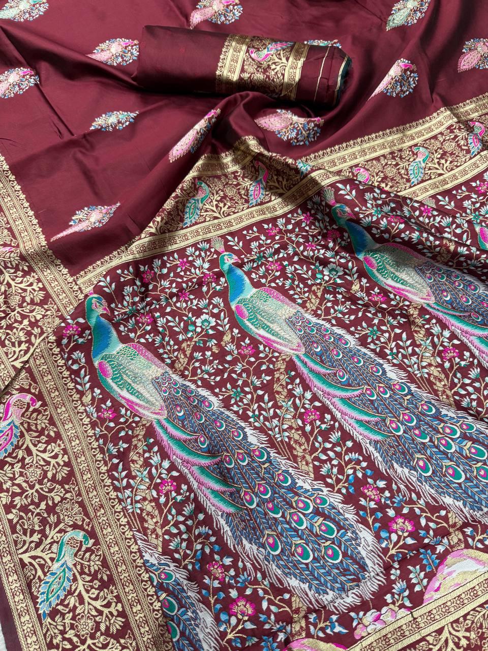 Nectarous Maroon Soft Banarasi Silk Saree With Deserving Blouse Piece - Image 3