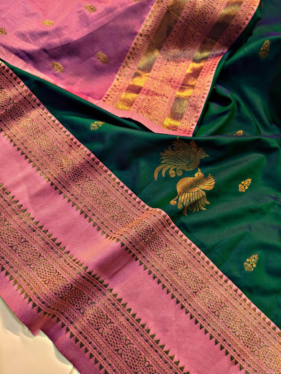 Nemesis Dark Green Soft Banarasi Silk Saree With Stunning Blouse Piece - Image 3