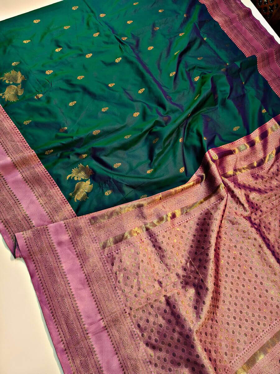 Nemesis Dark Green Soft Banarasi Silk Saree With Stunning Blouse Piece - Image 4