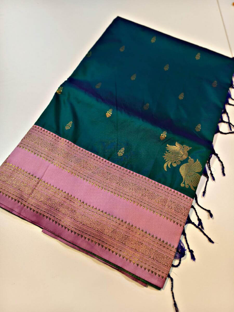Nemesis Dark Green Soft Banarasi Silk Saree With Stunning Blouse Piece - Image 5