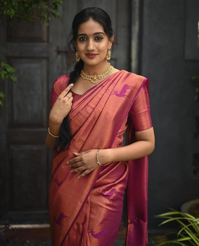 Nemesis Dark Pink Soft Silk Saree With Ailurophile Blouse Piece - Image 2