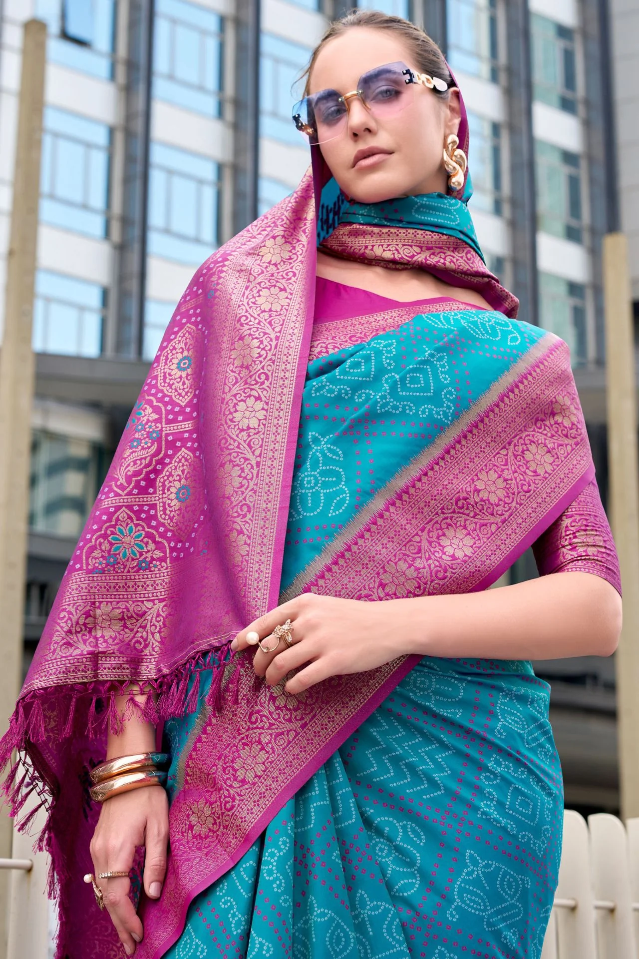 Nemesis Firozi Soft Banarasi Silk Saree With Moiety Blouse Piece - Image 4