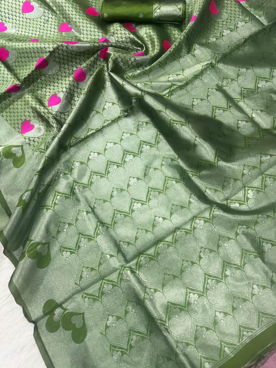 Nemesis Green Soft Banarasi Silk Saree With Stunning Blouse Piece - Image 3