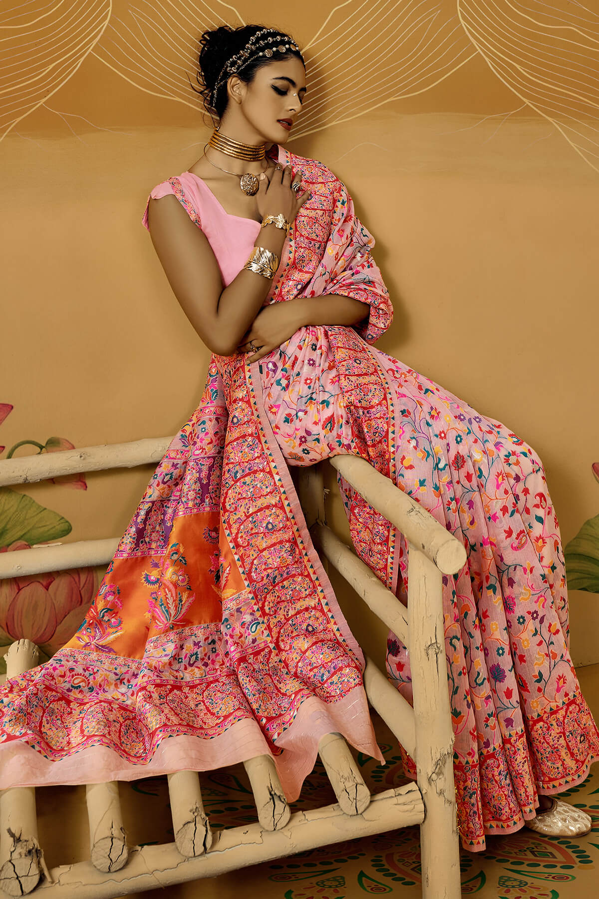 Nemesis Pink Pashmina Saree With Luminous Blouse Piece - Image 2