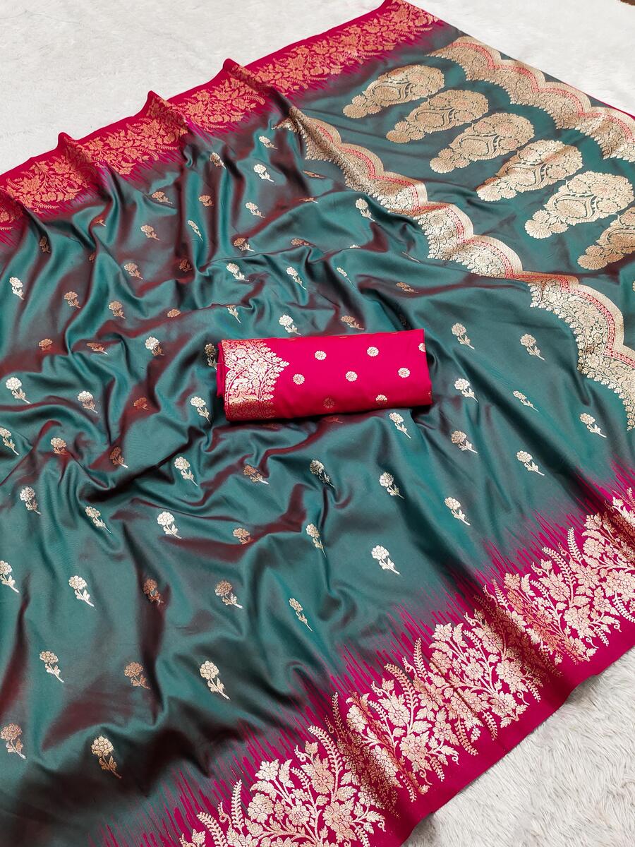 Nemesis Rama Pure Zari Weaving Banarasi Silk Saree With Desuetude Blouse Piece - Image 2