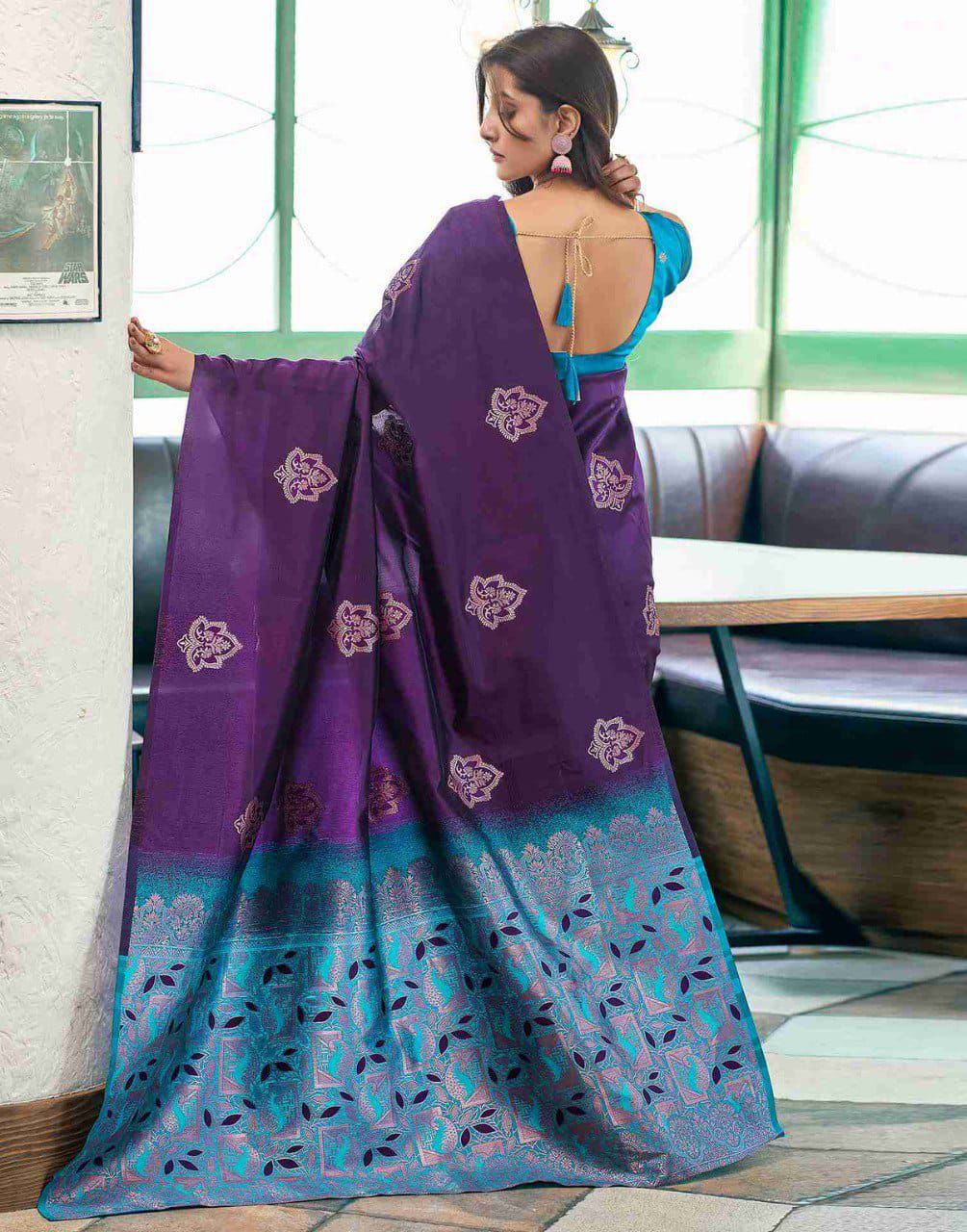 Opulent Purple Soft Silk Saree With Glorious Blouse Piece - Image 5