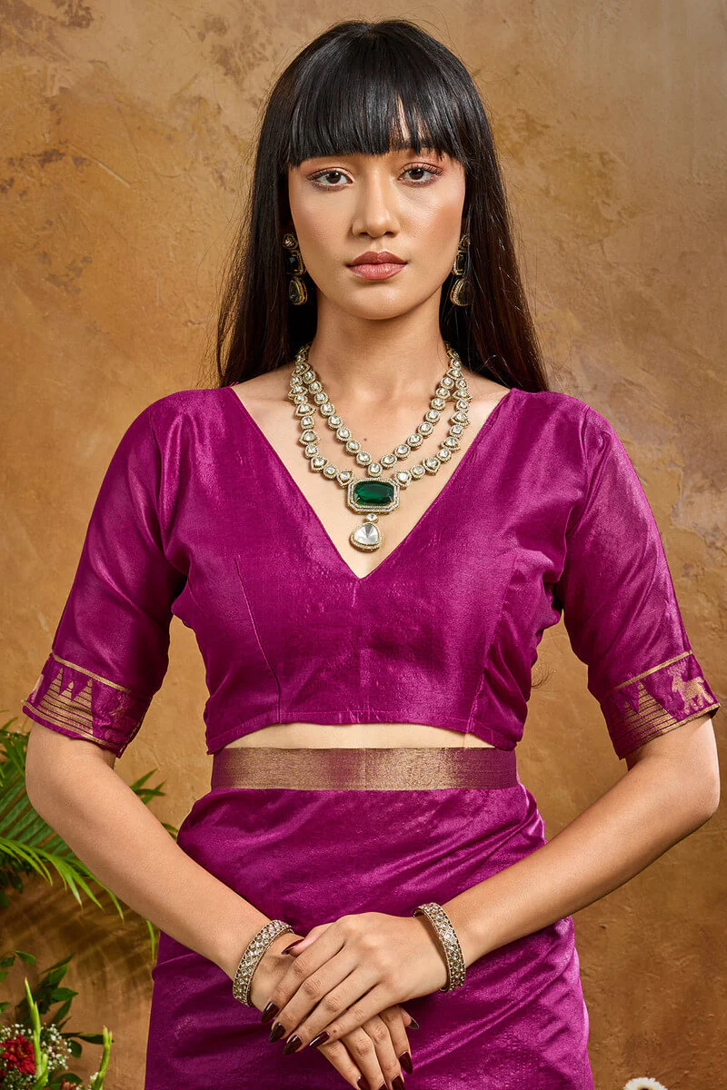 Ornate Purple Banarasi Tussar Silk Saree With Comely Blouse Piece - Image 4