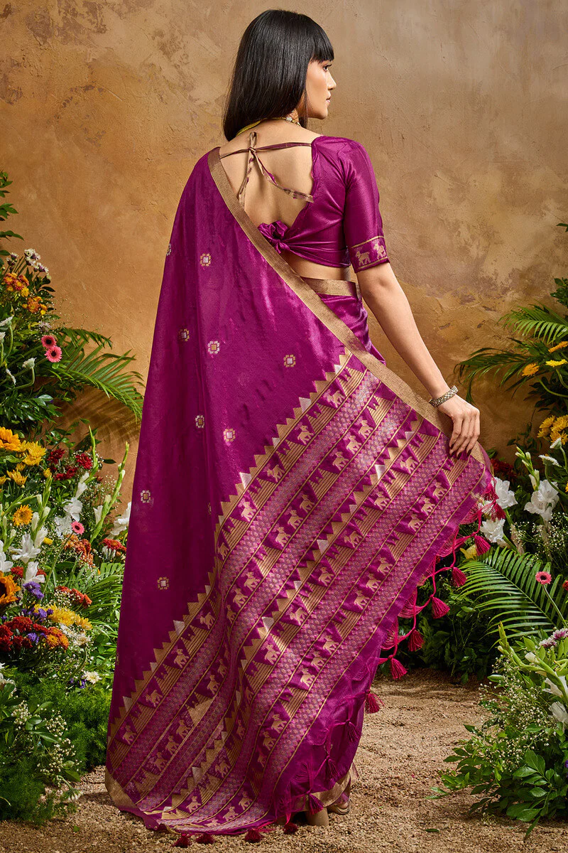 Ornate Purple Banarasi Tussar Silk Saree With Comely Blouse Piece - Image 7