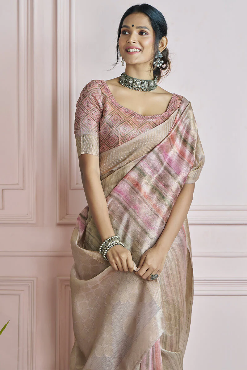 Ornate Sea Green Digital Printed Khadi Silk Saree With Engaging Blouse Piece - Image 4