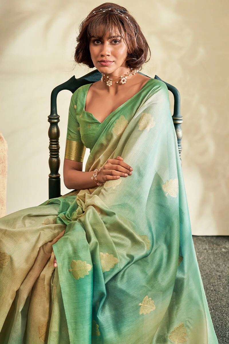 Outstanding Green Soft Banarasi Silk Saree With Desiring Blouse Piece - Image 3