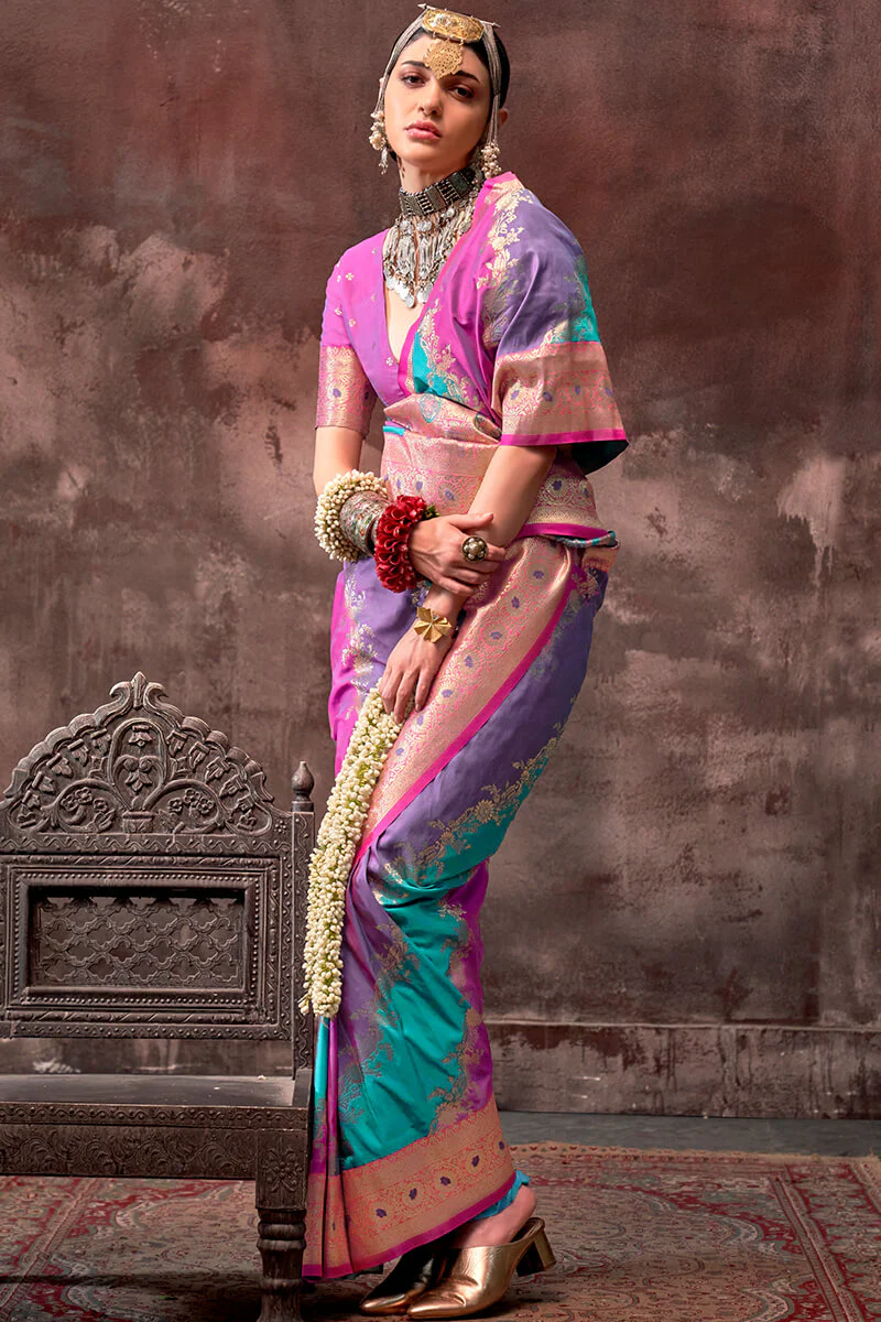 Outstanding Multicolor Soft Banarasi Silk Saree With Engrossing Blouse Piece - Image 3