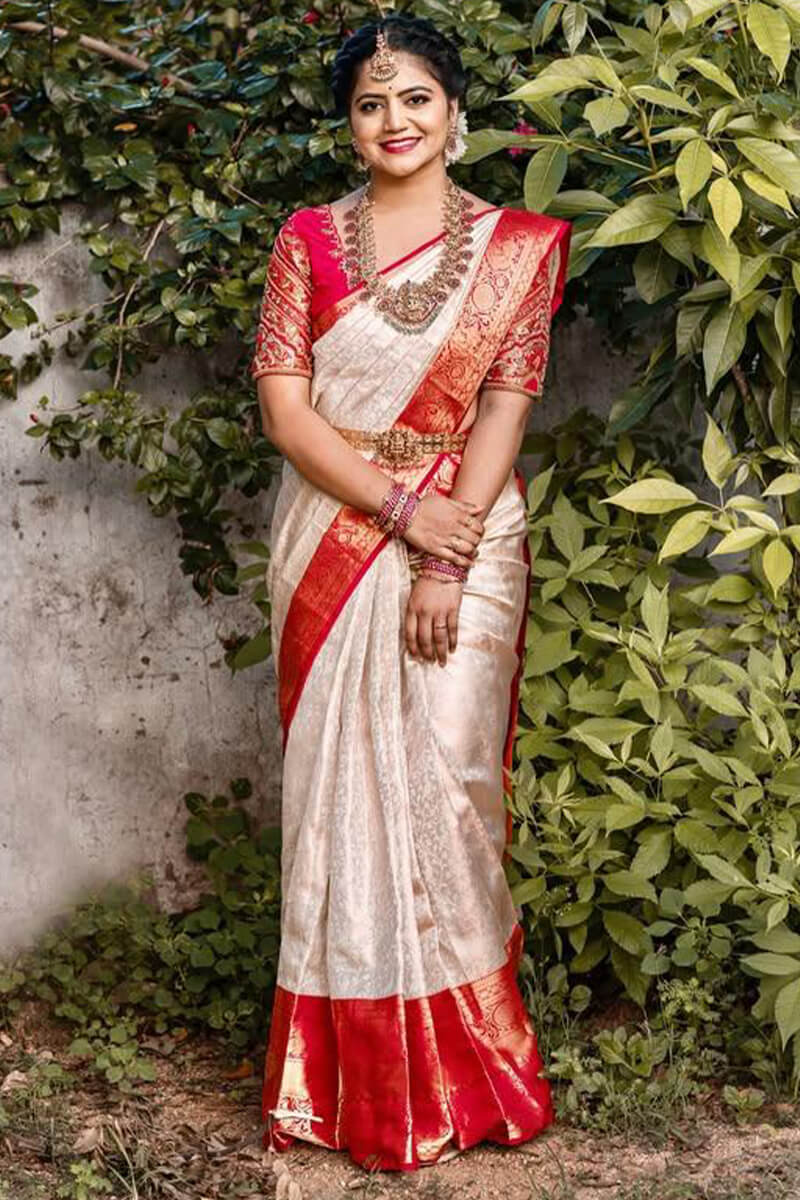 Palimpsest Off White Soft Silk Saree With Gossamer Blouse Piece - Image 5