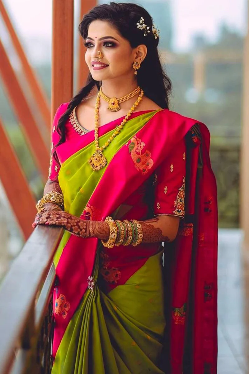Palimpsest Parrot Soft Silk Saree With Staggering Blouse Piece - Image 3