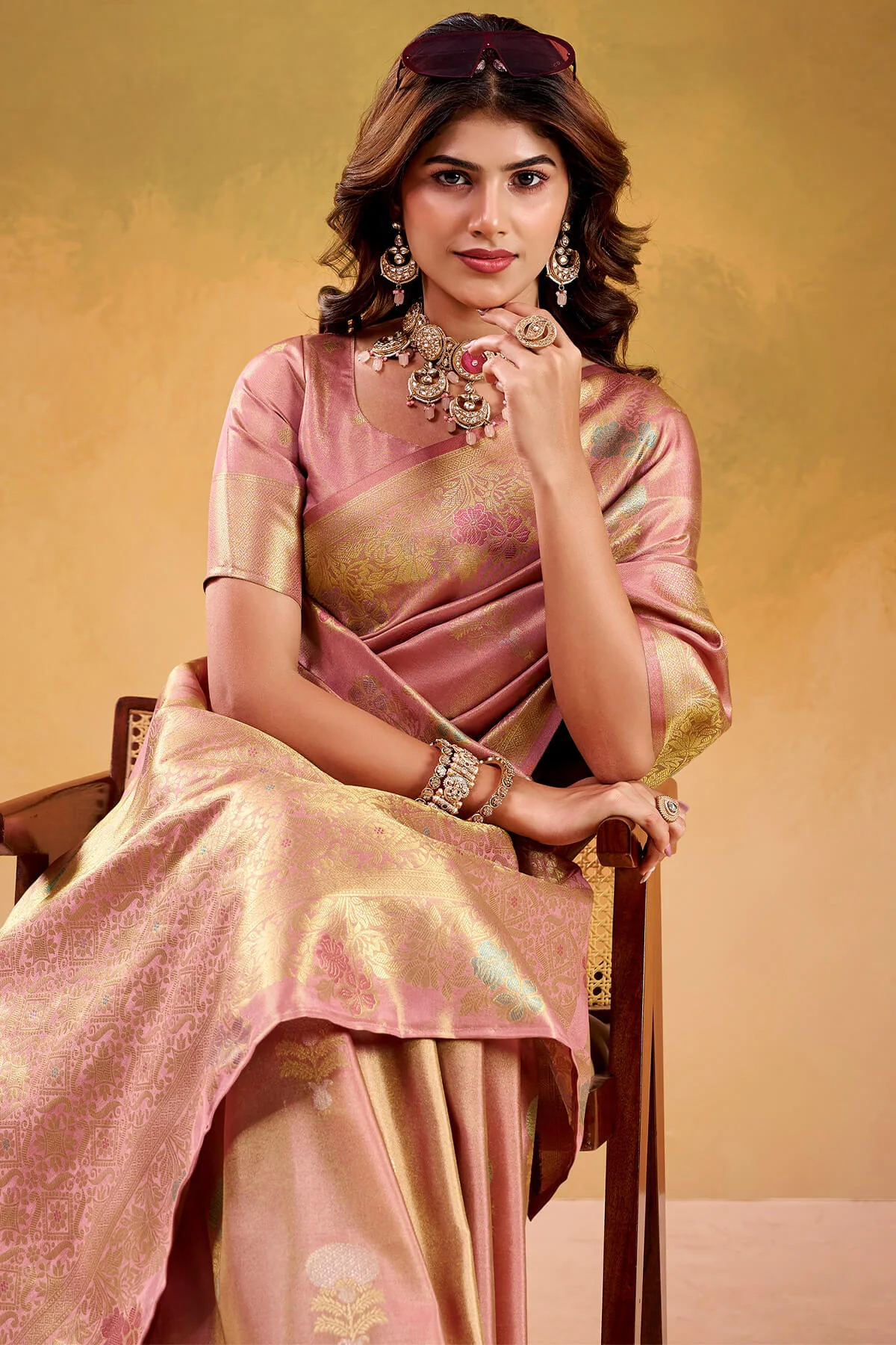 Panache Baby Pink Banarasi Tissue Silk Saree With Beleaguer Blouse Piece - Image 2