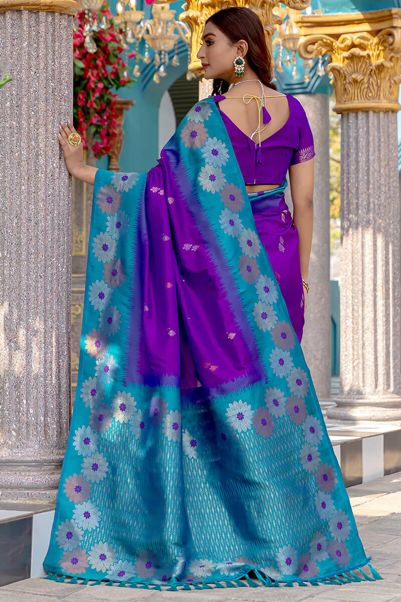 Panache Purple Soft Banarasi Silk Saree With Resplendent Blouse Piece - Image 3