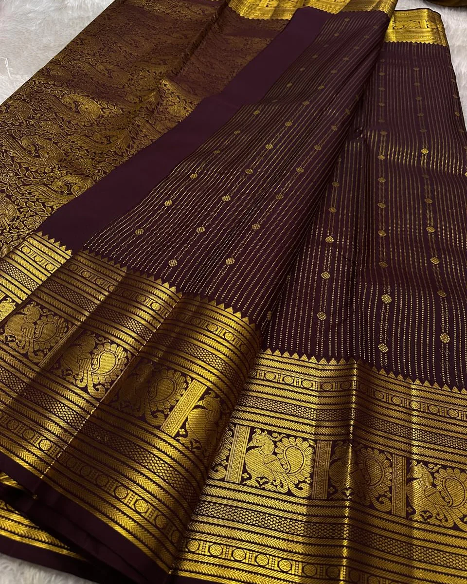 Panache Wine Soft Banarasi Silk Saree With Adorable Blouse Piece - Image 3