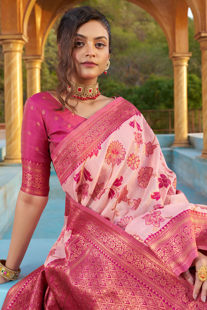 Panoply Baby Pink Organza Silk Saree With Lissome Blouse Piece - Image 2