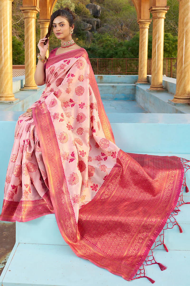 Panoply Baby Pink Organza Silk Saree With Lissome Blouse Piece - Image 3