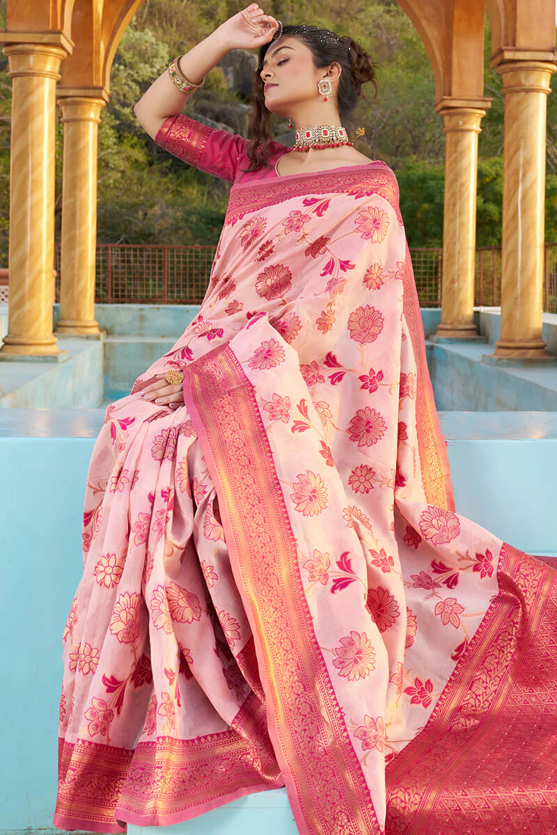 Panoply Baby Pink Organza Silk Saree With Lissome Blouse Piece - Image 8