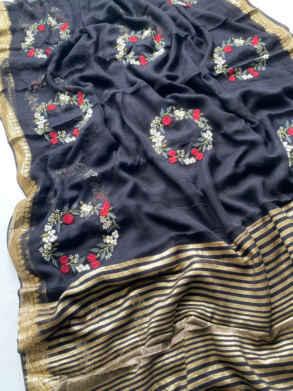 Panoply Black Embroidery Work Viscose Georgette Saree With Jubilant Blouse Piece - Image 2