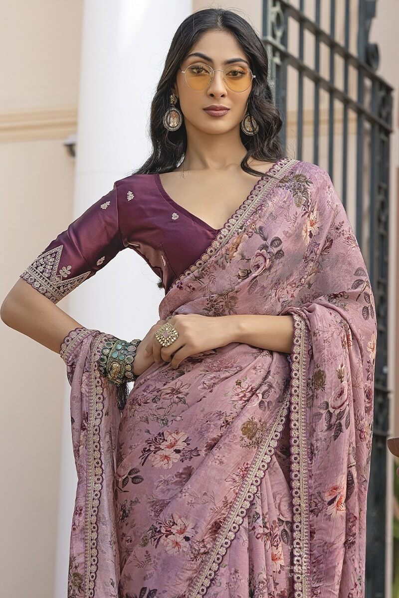 Panoply Lavender Printed Pure Viscose Dola Silk Saree With Magnificat Blouse Piece - Image 2