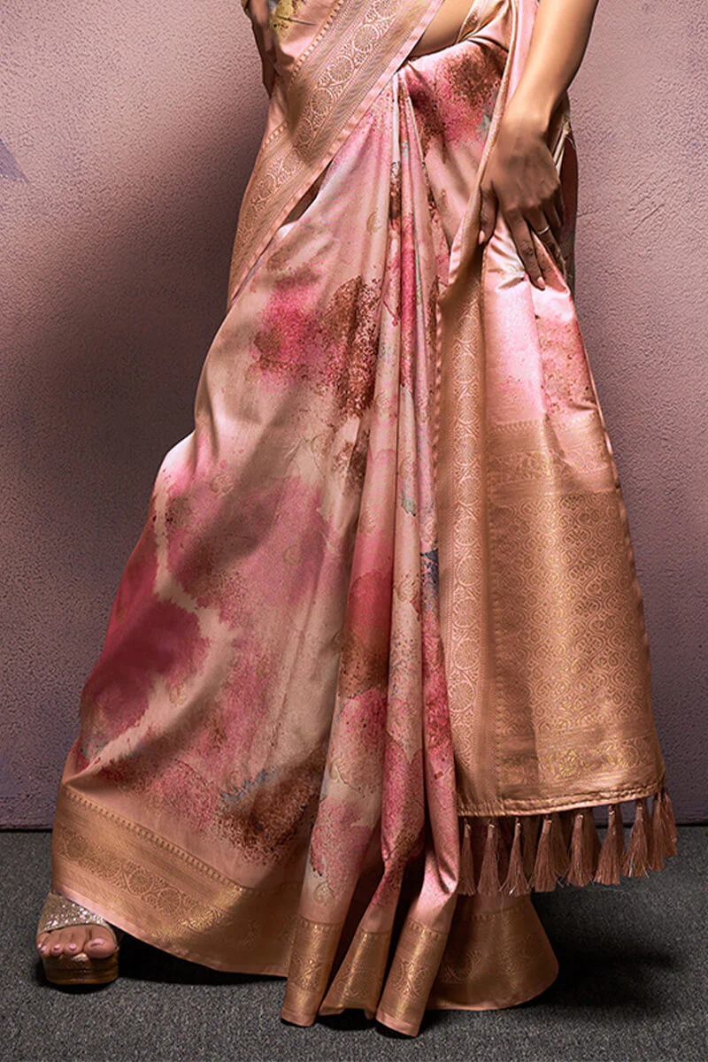 Petrichor Baby Pink Digital Printed Soft Silk Saree With Serendipity Blouse Piece - Image 3