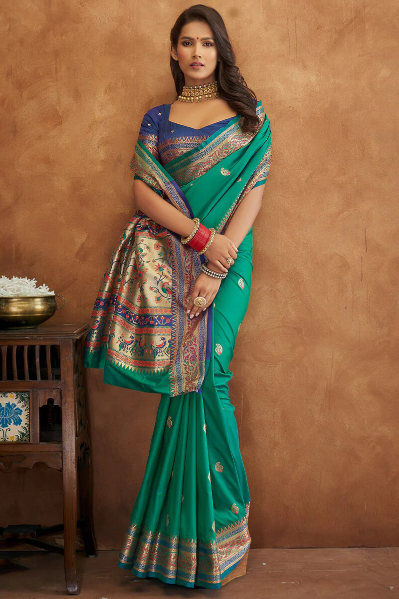 Petrichor Sea Green Soft Banarasi Silk Saree With Surreptitious Blouse - Image 4