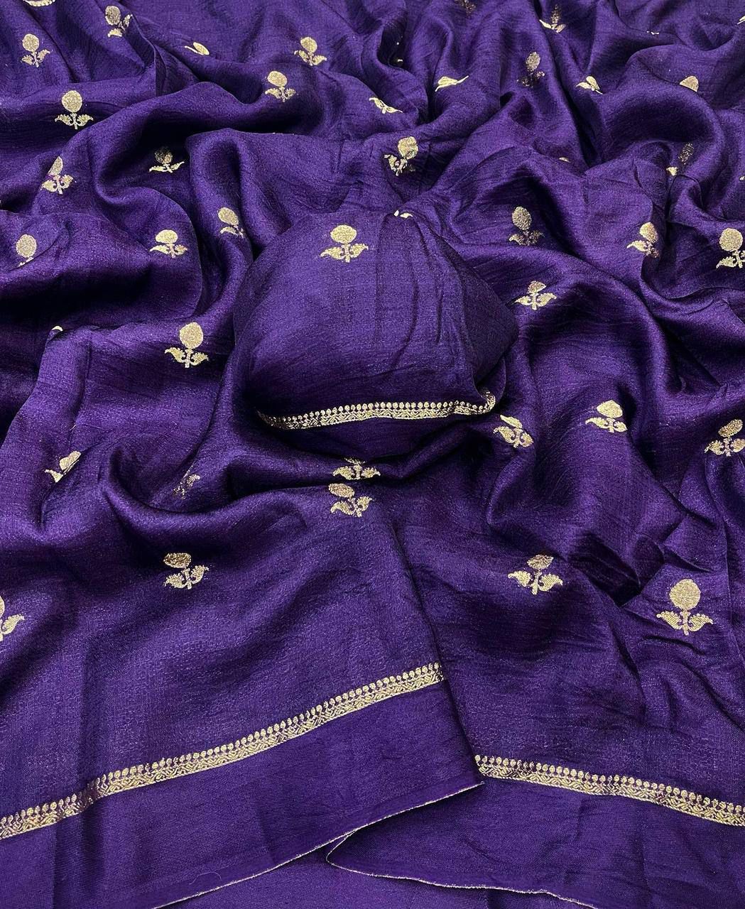 Phenomenal Purple Banarasi Khadi Silk Saree With Vivacious Blouse Piece - Image 4