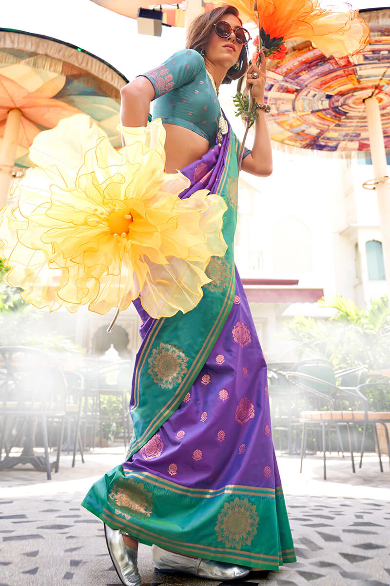 Phenomenal Purple Soft Banarasi Silk Saree With Pretty Blouse Piece - Image 3